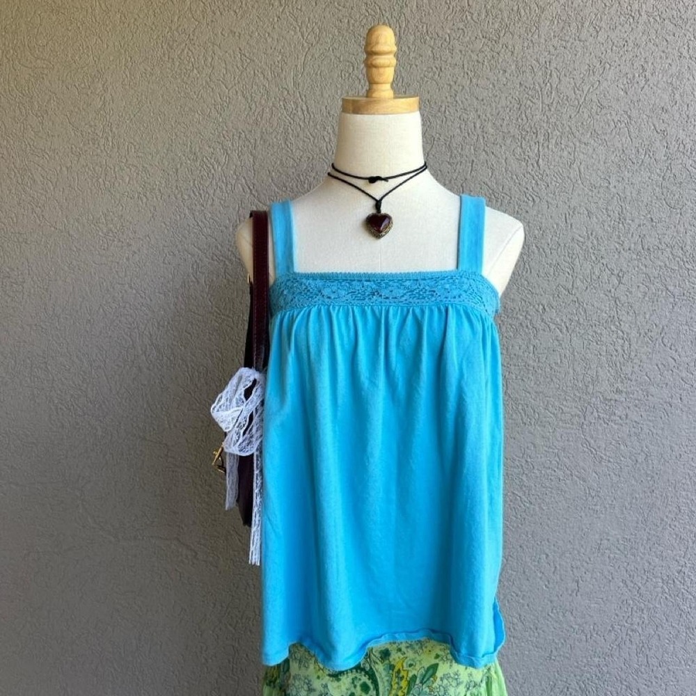 Y2K Old Navy Blue 100% Cotton Tank Top Size Medium Boho
